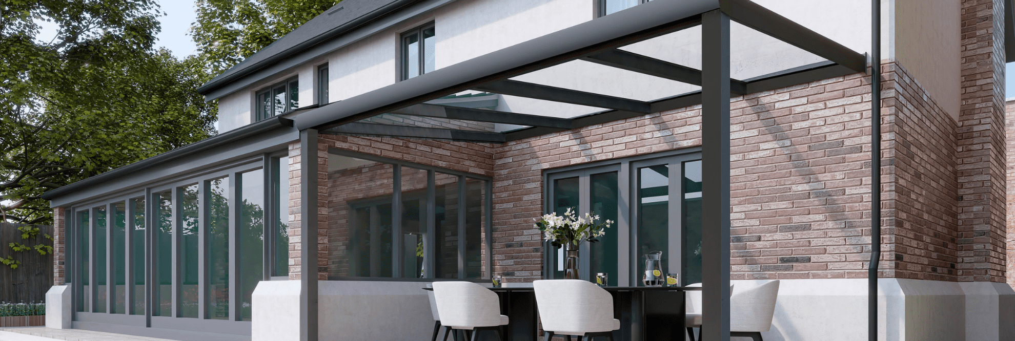 Enjoy the outdoors while staying protected with these stylish glass canopies. Perfect for modern homes, they provide shade and shelter for your outdoor furniture.